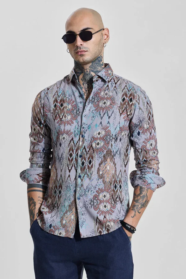 Lavender Abstract Slim Fit Shirt