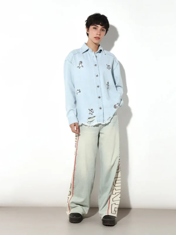 Light Blue Printed Denim Shirt