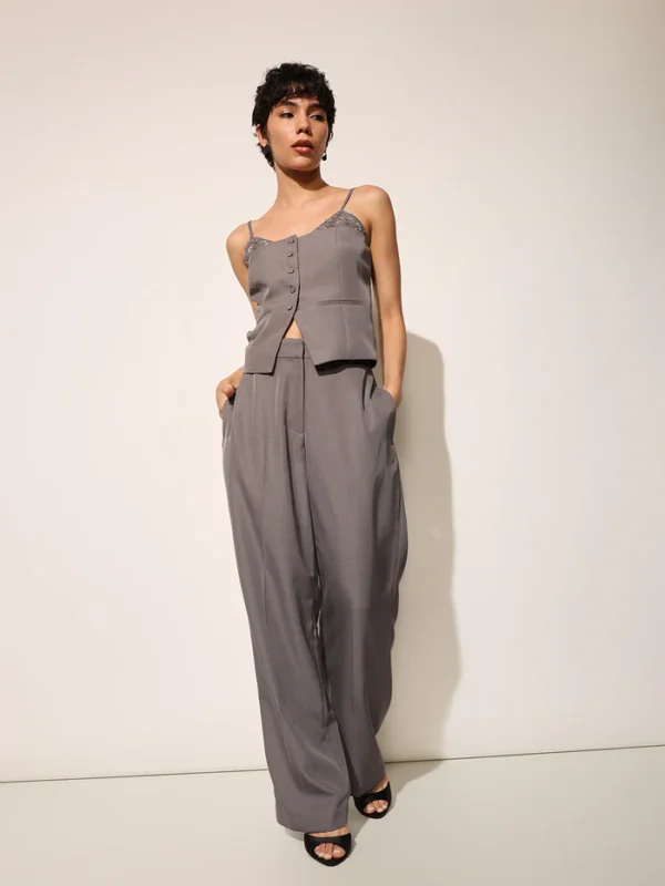 Grey Straight Fit Co-ord Set Pants