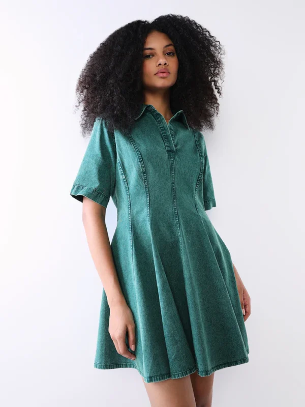 Dark Green Cotton Denim Dress