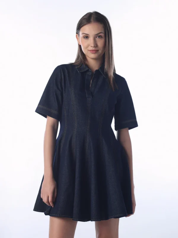 Flared Cotton Denim Dress