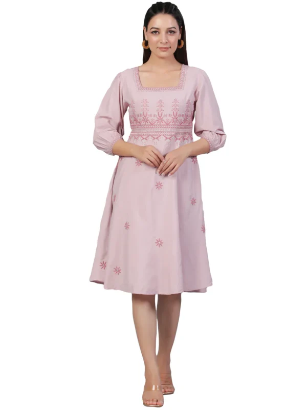 Light Pink Embroidered Cotton Mulmul Dress