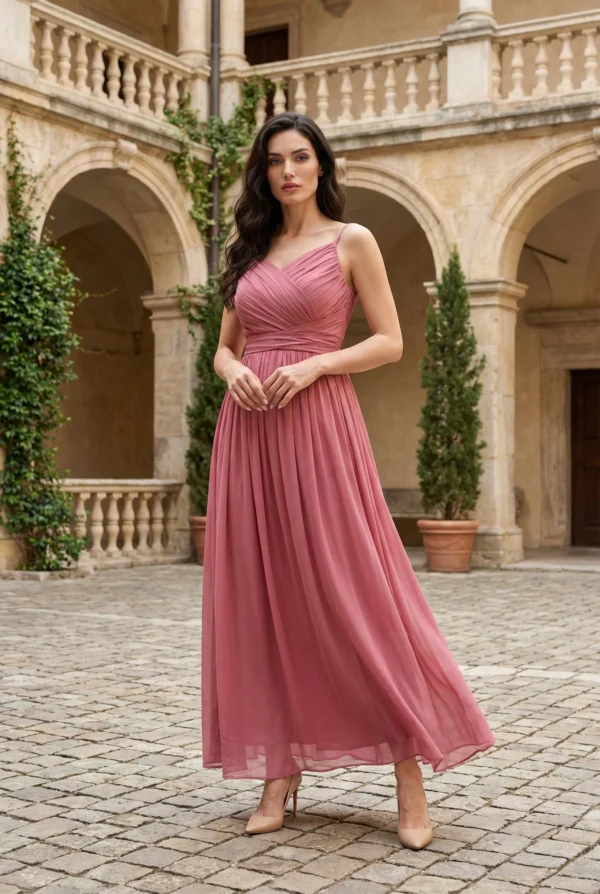 Dusty Rose Pleated Maxi Dress